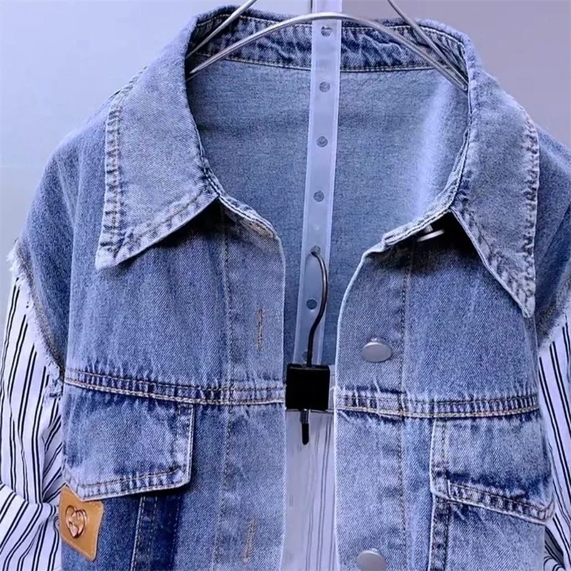 Long Short Fake Two-Piece Fashion Striped Denim Jacket Women\'s Spring/Summer Stitching Women Jackets Temperament Coat Jacket2538