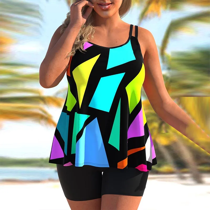 Large Size Swimwear Tankini Women Swimsuit Conservative Two-piece Set High Waist Bikini Big Bathing Suit Summer Beach Wear