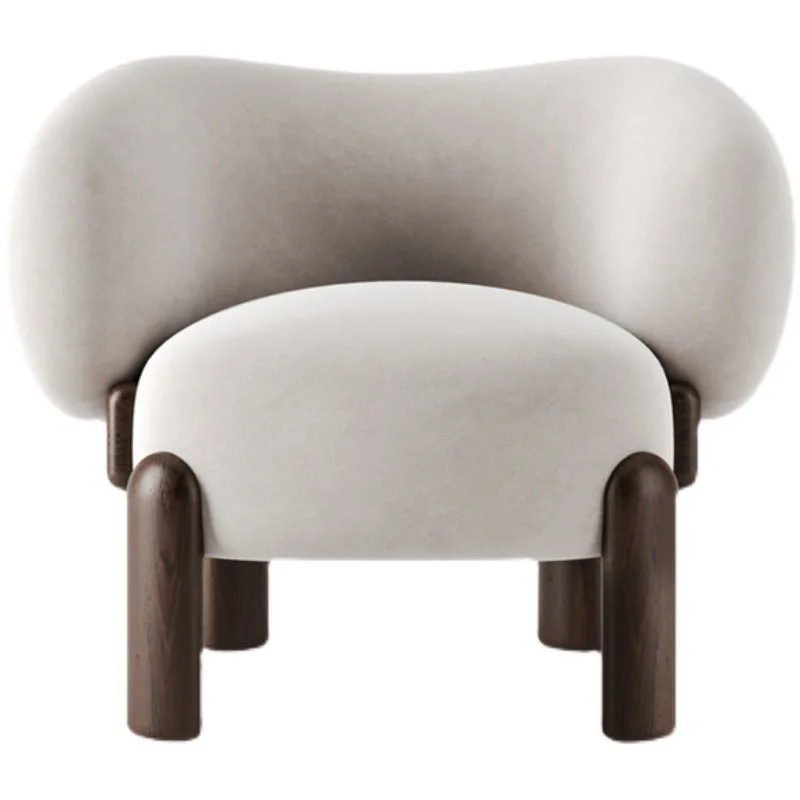 

Modern Nordic lamb wool armrest sofa chair Internet celebrity living room small apartment balcony wabi sandy wind solid wood