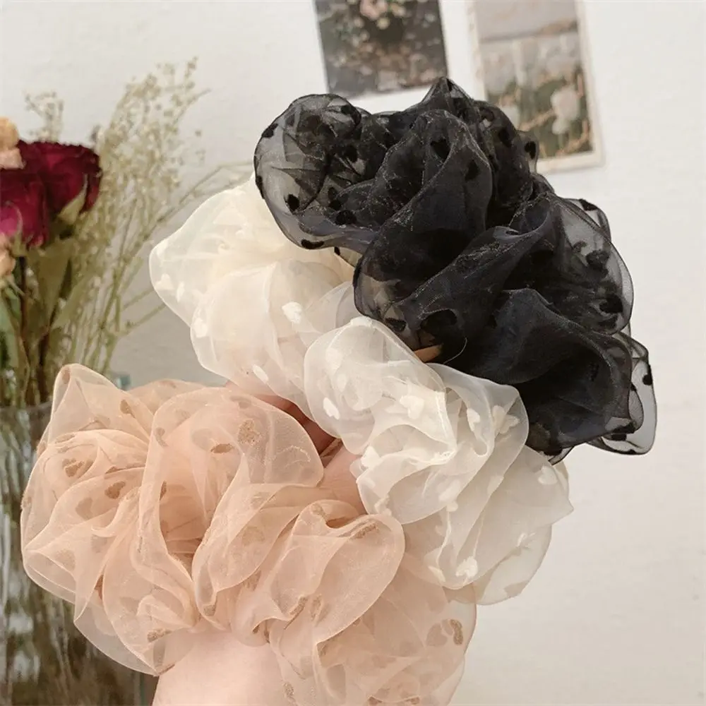 Elegant Sweet Hair Ties Hair Rings Women Hair Bands High Horsetail Hair Rope Organza Heart Scrunchies Hair Rubber Bands