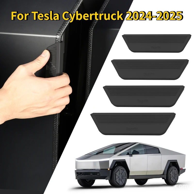 For Tesla Cybertruck 2024-2025 4pcs Hidden Door Handle Silicone Fingerprint Resistant Door Closer Handle Protective Accessories