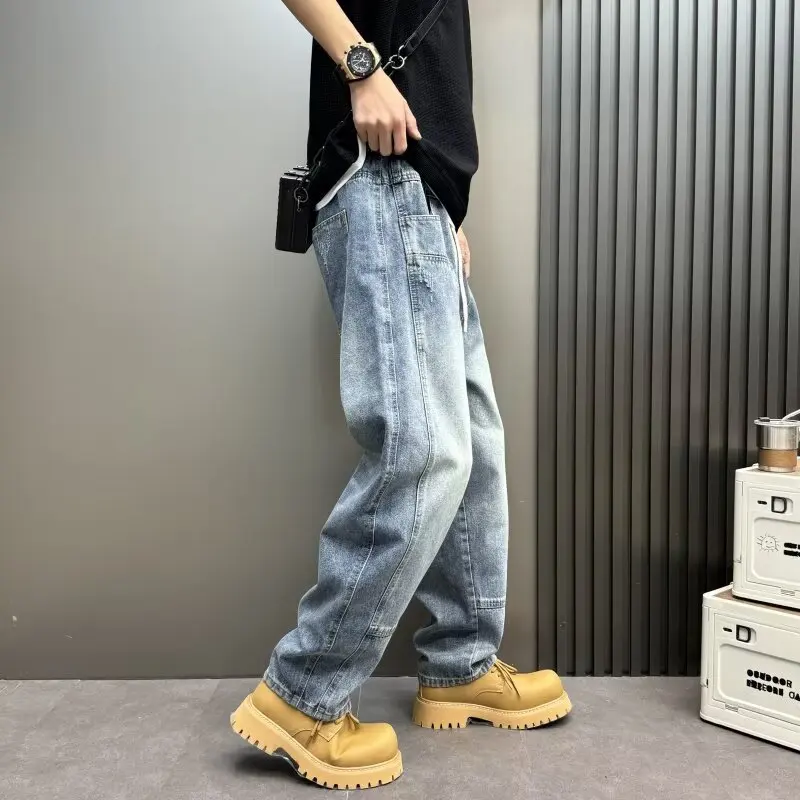جينز هاراجوكو متعدد الاستخدامات عصري بسيط على الطراز الياباني كسول فني Ins موضة جديدة عالية الخصر ساق مستقيمة