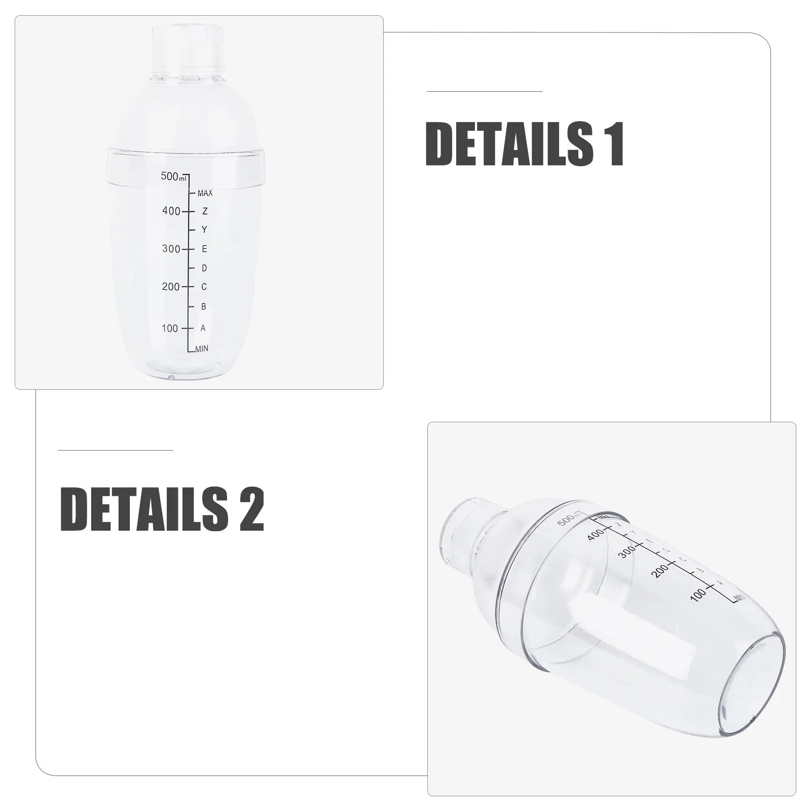 530Ml Explosion Proof Pc Resin Clear Bottle Cocktail Shaking Tool Easy Grip Non-Slip Lid Measuring Scale Dishwasher Safe