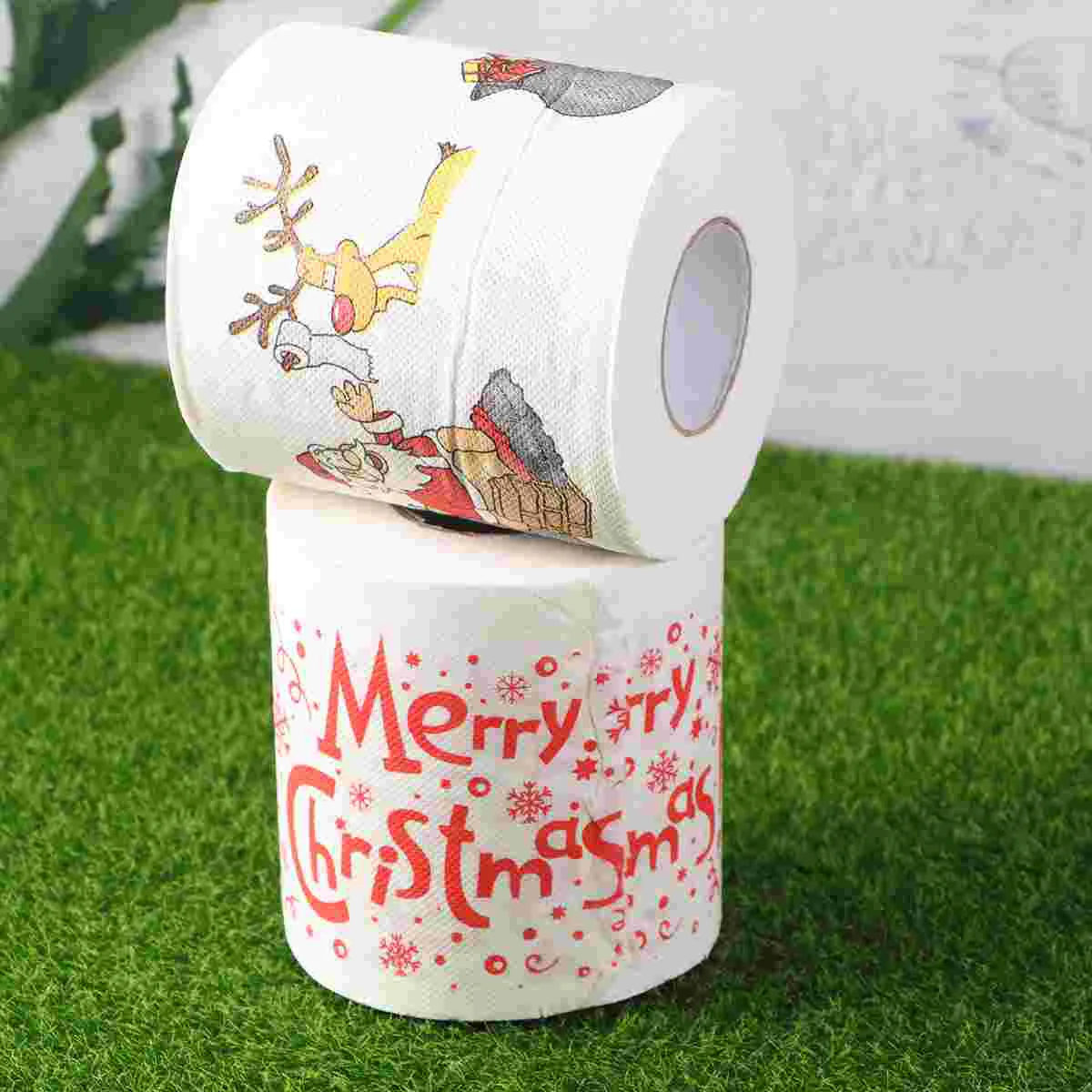 2 Roll Restaurant Toilet Paper Christmas Gift Comfortable Printed Santa Pattern Christmas Toilet Roll Paper New Year Decoration