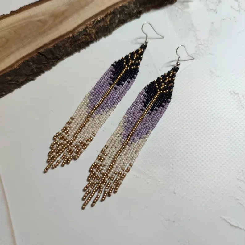 

Серьги ручной работы из бисера с оригинальным узором, женские геометрические градиентные цвета, богемные ретро серьги ручной работы из бисера для женщин