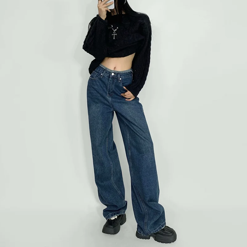 Spring 2025 Women's Faion Versatile High Waist Frayed Hem Loose Fit Floor-Length Denim Pants Casual Sle by Z