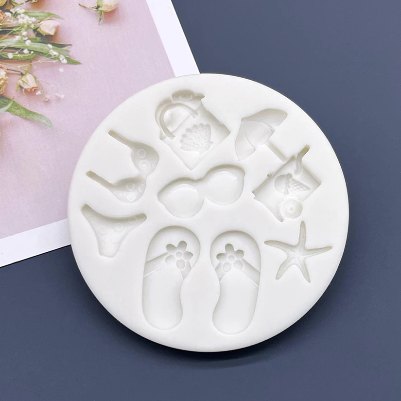 Bikini Slippers Sun Umbrella Beach Silicone Sugarcraft Mold Chocolate Cupcake Baking Fondant Cake Decorating Tools
