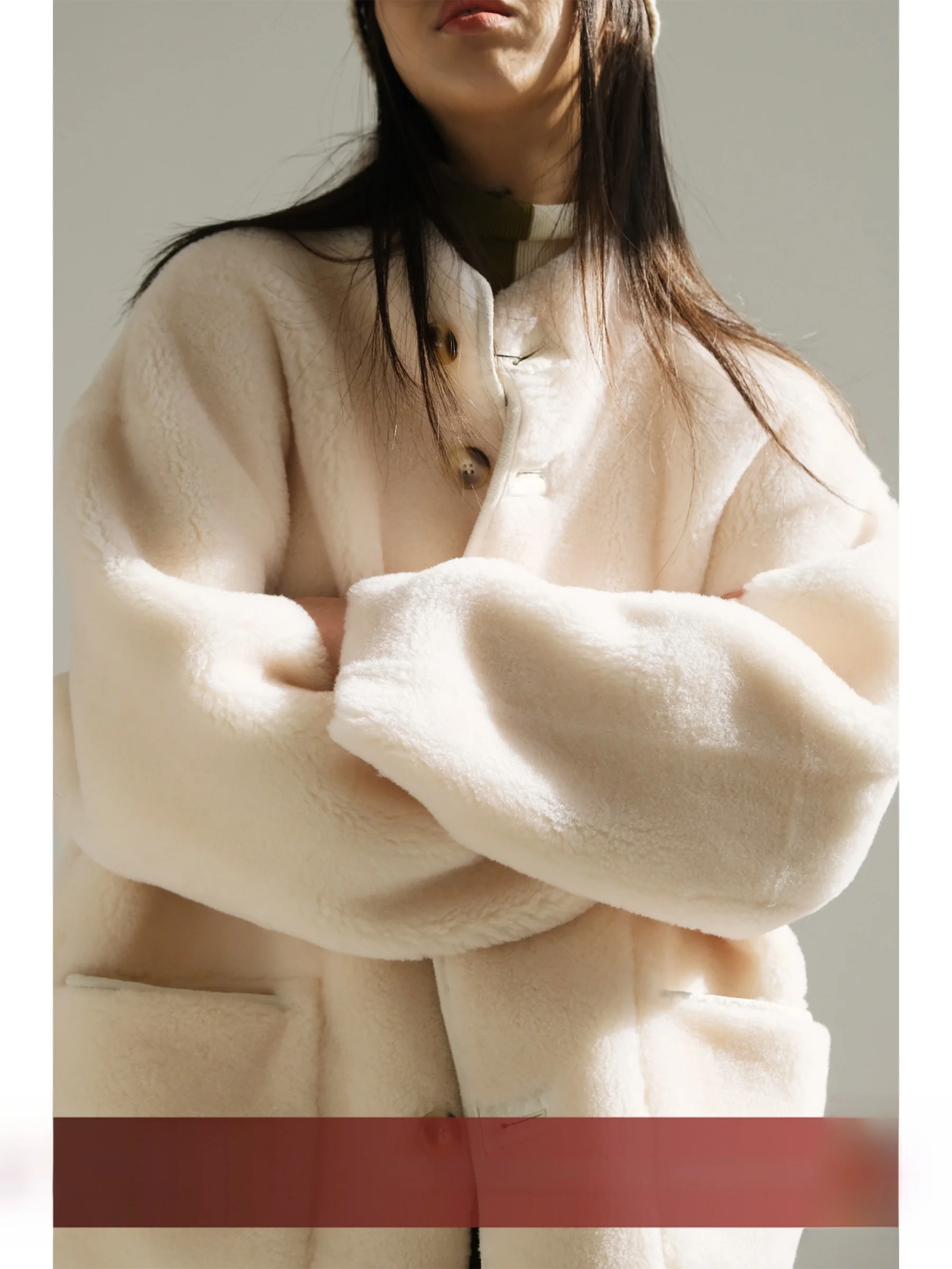 

VG Series Soft Sle Lamb Fur Inteated Outerwear Thiened Commute Sle Stand Collar Women's Coat Regular Length Loose Fit