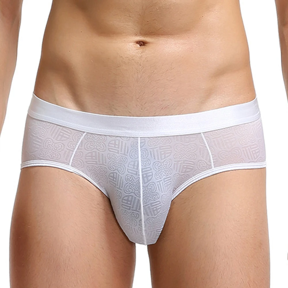 Mens Underwear Soft Sexy Low-Waist Briefs Seamless Breathable Exotic Underpants Slip Hombre Bikini Transparent Print Panties