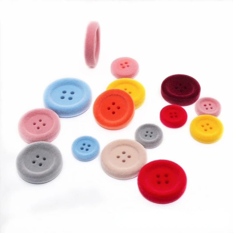 5pcs/bag Flocking Buttons Four-eye Round Velvet Buttons DIY Coat Windbreaker Decoration Children\'s Clothing Buttons