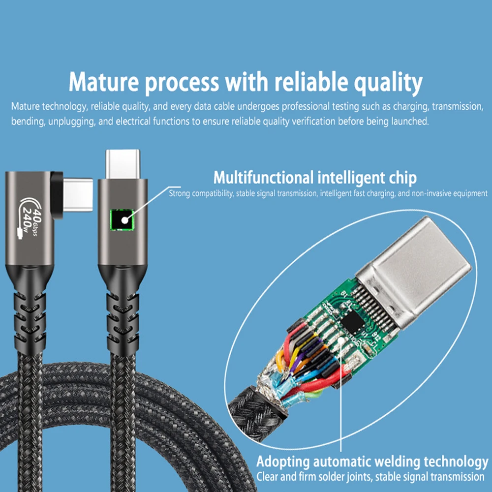 UGOURD USB4 Cable 40Gbps PD240W Elbow Type C To Type C Data Transfer Cable Ultra Fast Charging Cable For SSD Box Laptop MacBook