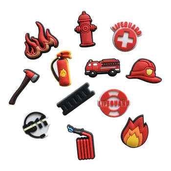 1ชิ้น PVC fireman SHOE Charms สำหรับ Crocs DIY Badge ผู้หญิง Clogs หัวเข็มขัดเด็กตกแต่งกางเกงยีนส์ aksesoris sepatu X-Mas ของขวัญ
