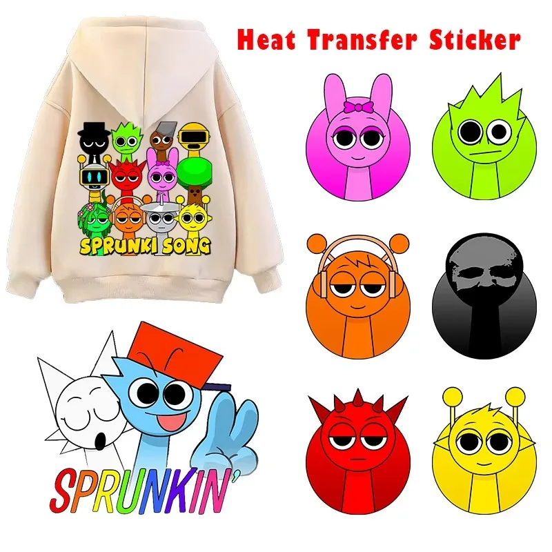 Sprunki Incredibox Heat Transfer Stickers Cartoon for T Shirt Hoodie Clothes DIY Boy Girl Patches Iron on Transfer Applique Gift