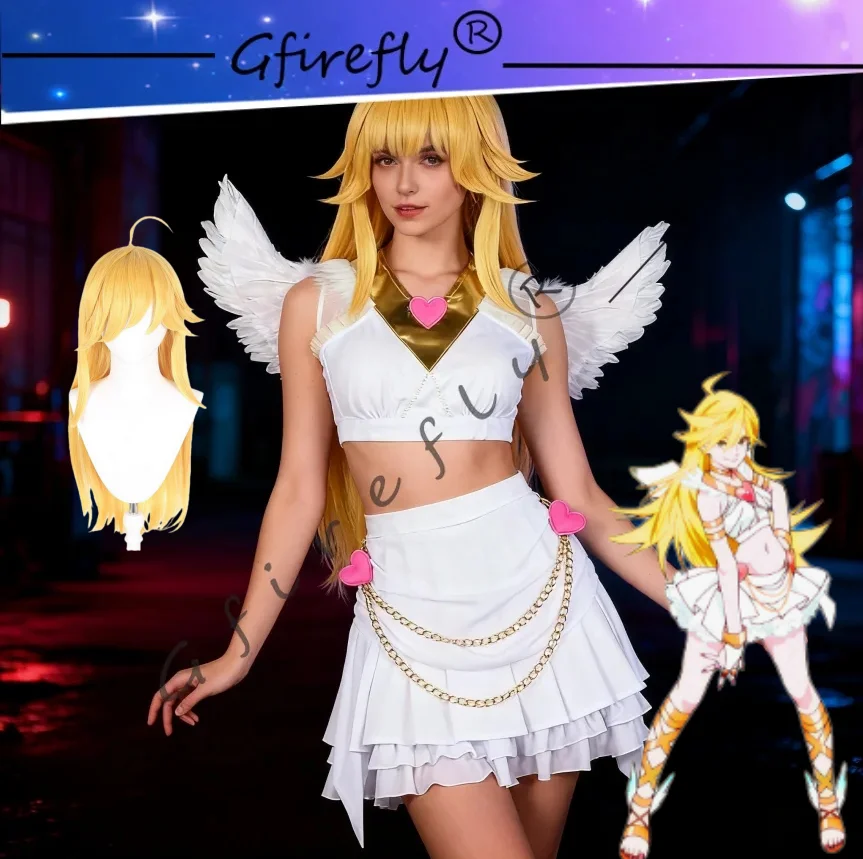 

Panty & Stocking with Garterbelt Anarchy transforms into a white sexy angel costume wings cosplay anime set