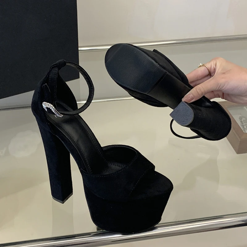Liyke Model Show Sexy Extreme High Heels Chunky Platform Sandals Women Fashion Crystal Buckle Peep Toe Stripper Pole Dance Shoes view 6