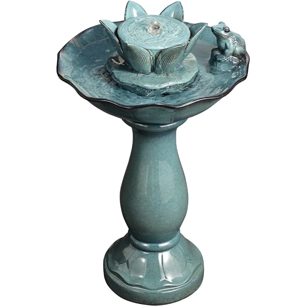 Angenehmer Teichfrosch, Lotus, moderner Wasserblasenbrunnen für den Außenbereich, 25,4 cm hohe Sockel für Garten, Terrasse, Hinterhof, Deck