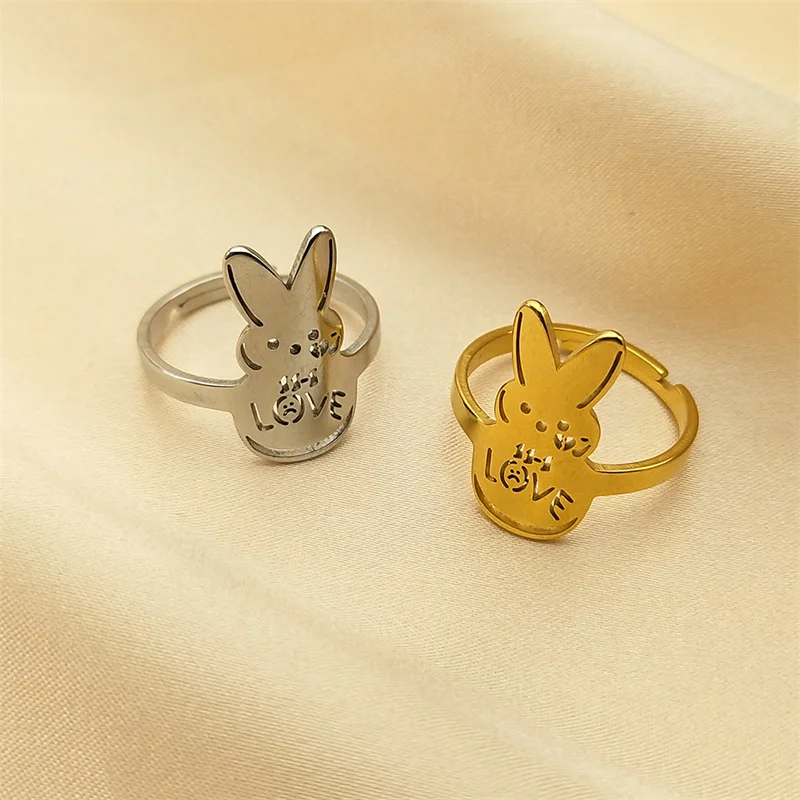 Lil Peep Love Rabbit Sad for Love Rings For Women Men Stainless Steel Music Animal Open Ring Jewelry anillos mujer R46S01