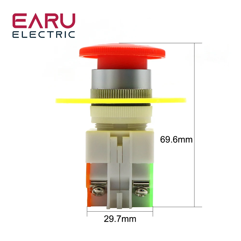 Red Mushroom Cap 1NO 1NC DPST Emergency Stop Push Button Switch AC 660V 10A Switch Equipment Lift Elevator Latching Self Lock