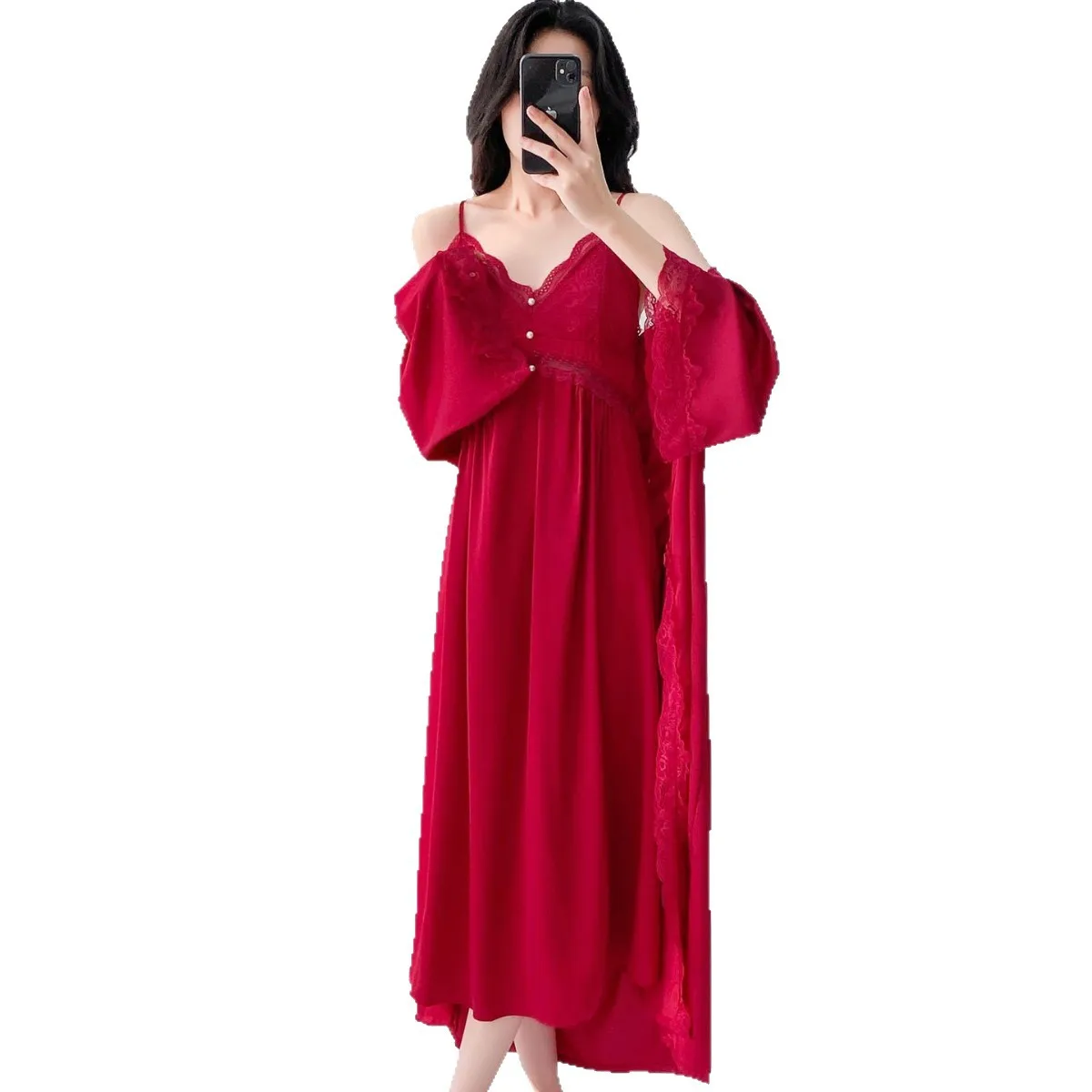 

Bride Wedding Dress Long Kimono Robe Suit Sexy Lace Trim Lady Loungewear Vestidos Bridal Robes Satin Sleepwear Nightwear