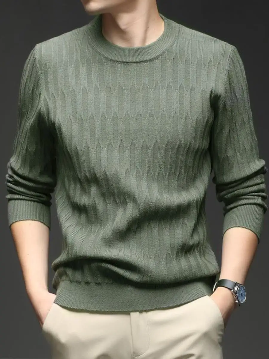 

Мужской вязаный свитер с круглым вырезом 2025 года, с длинными рукавами, повседневный, комфортный, трикотажный, весенний, модный, городской стиль