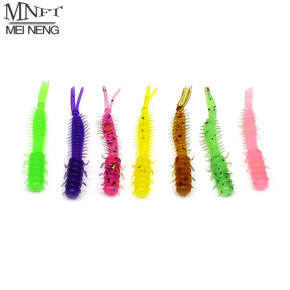 MNFT 60Pcs 45mm/0.4g Luya Soft Fishing Lure PVC Root Fish Bait 3-tail Spiral Multi-Colors Slug Bait