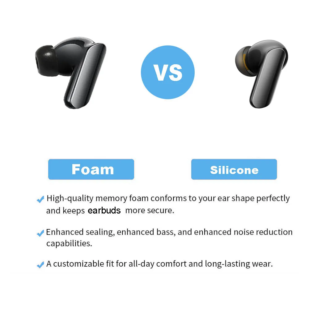 Wkładki do słuchawek z pianki memory foam do Realme Air Buds 7 7Pro 8 8Pro, nakładki na słuchawki, akcesoria do słuchawek, rozmiary L/M/S — zdjęcie produktu 4