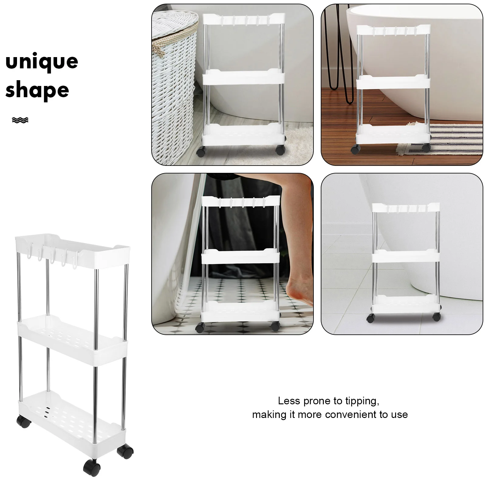 Trolley Rack Storage Shelf Rolling Organizer Cart Kitchen Fall The Ground White Pp