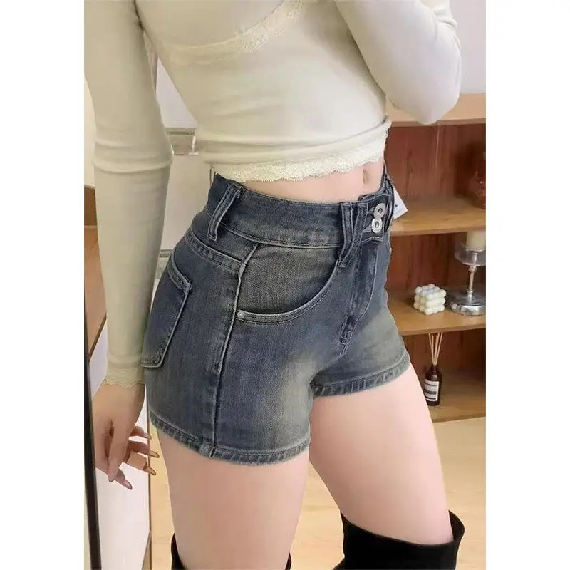 American Style High Waist Denim Shorts Women's Summer New Small High Waist Slimming Leg Lengthening Spicy Girl Super Shorts