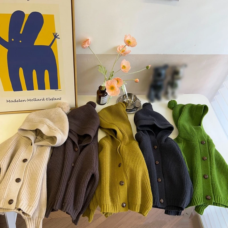 Pulls d'hiver Smile ogo pour enfants, manches longues, veste à capuche, cardigan à simple boutonnage, document solide, garçons et filles, 1-6 ans