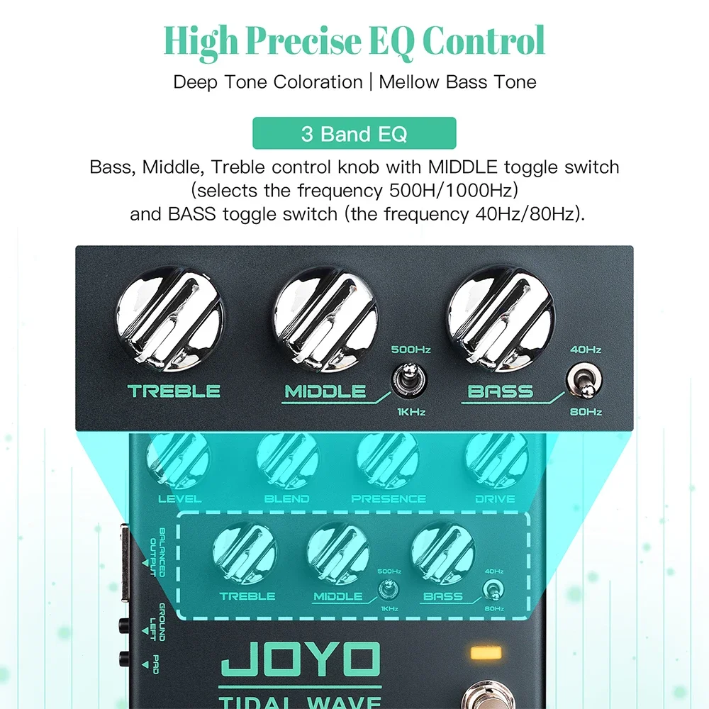 JOYO R-30 TIDAL WAVE Preamplificatore per basso Pedale per chitarra Basso classico Tono degli anni \'90 Supporta la funzione DI Pedale effetto per