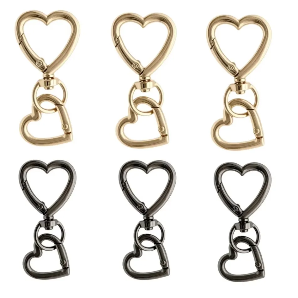 2/20/50 Sets Heart-Shaped Snap Keychain Clips with Round Spring Heart Rings for Lanyards DIY Crafts Keychains Accessories
