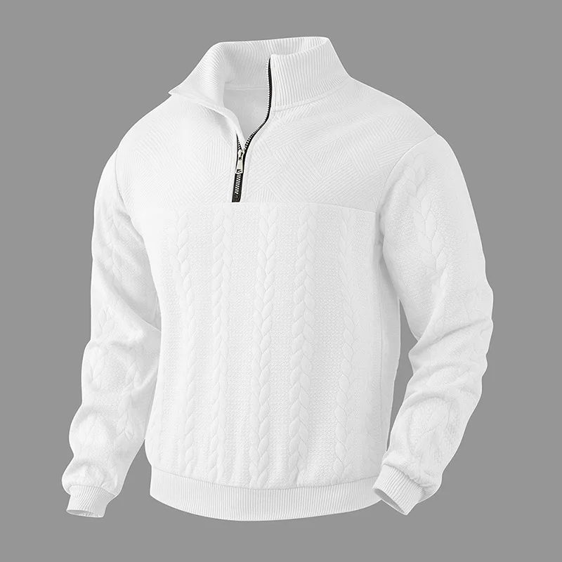 WOBDAEL-sudaderas de punto de Jacquard para hombre, camisa informal holgada de manga larga con cuello levantado y cremallera, ropa resistente para otoño e invierno