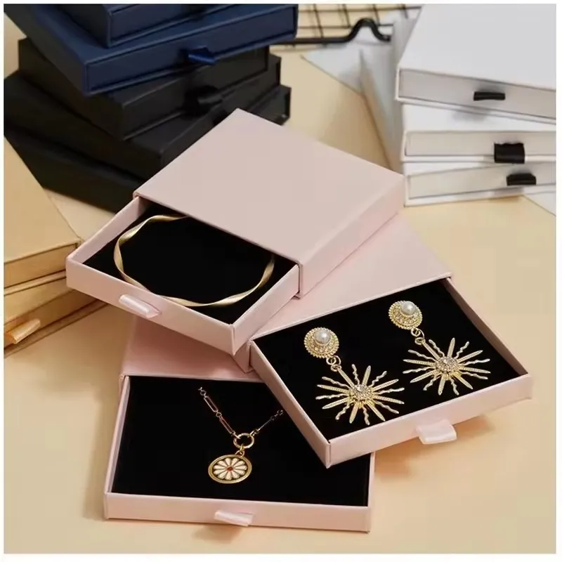 100Pcs/lot Manufacture Custom White drawer Paperboard box packaging earring Bracelet necklace Pendant box stamping foil logo