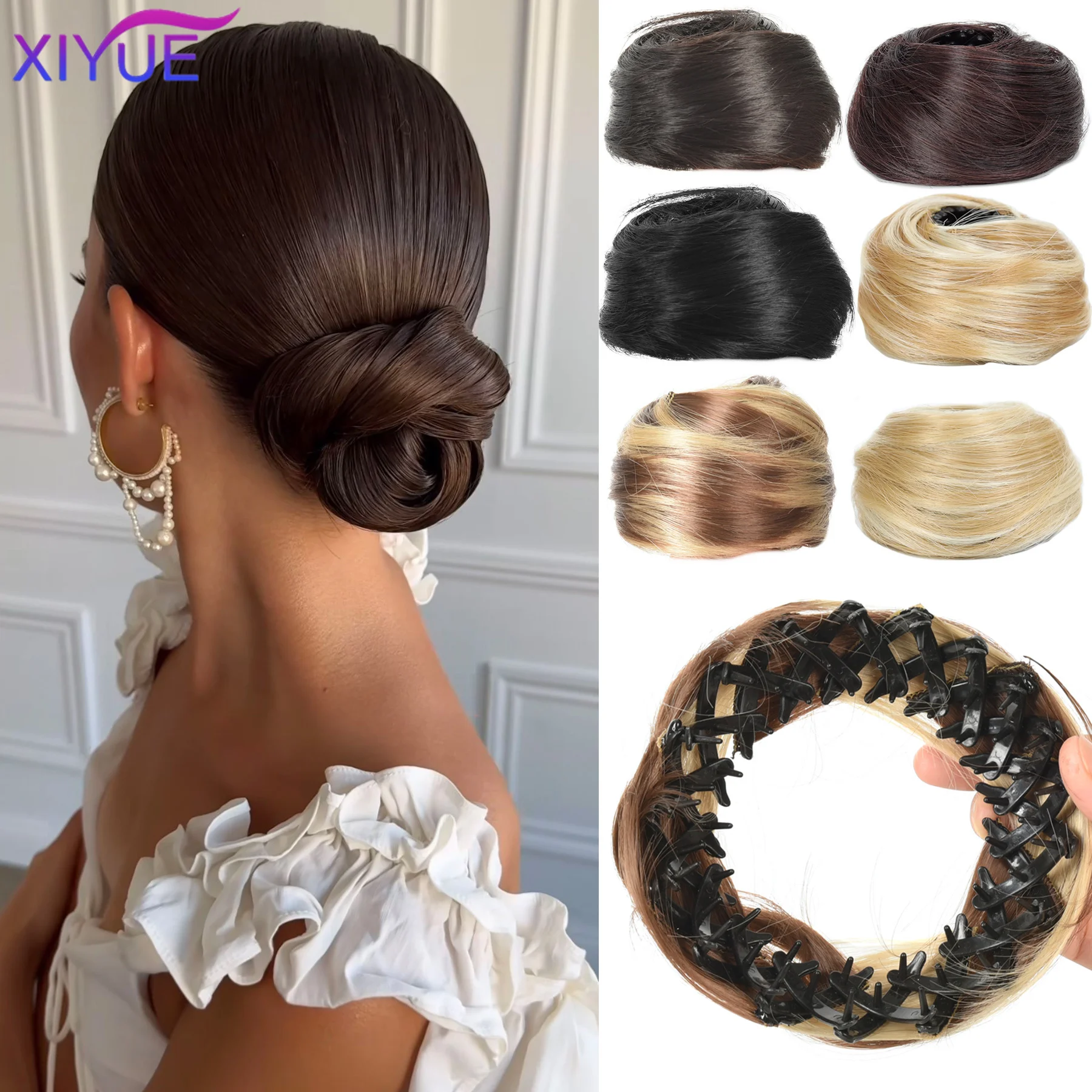XIYUE Synthetic Hair Bun Extensions for Women Natural Looking Clip In Messy Hair Bun Easy Wear Chignon Hairpiece for Daily Weddi