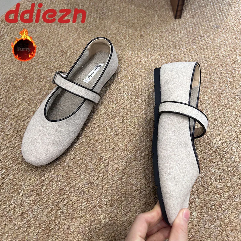 

Женская модная женская обувь на плоской подошве с мехом Мэри Джейн, теплая обувь, женская обувь на плоской подошве с пряжкой и ремешком, женская обувь на плоской подошве с круглым носком и плюшевыми туфлями