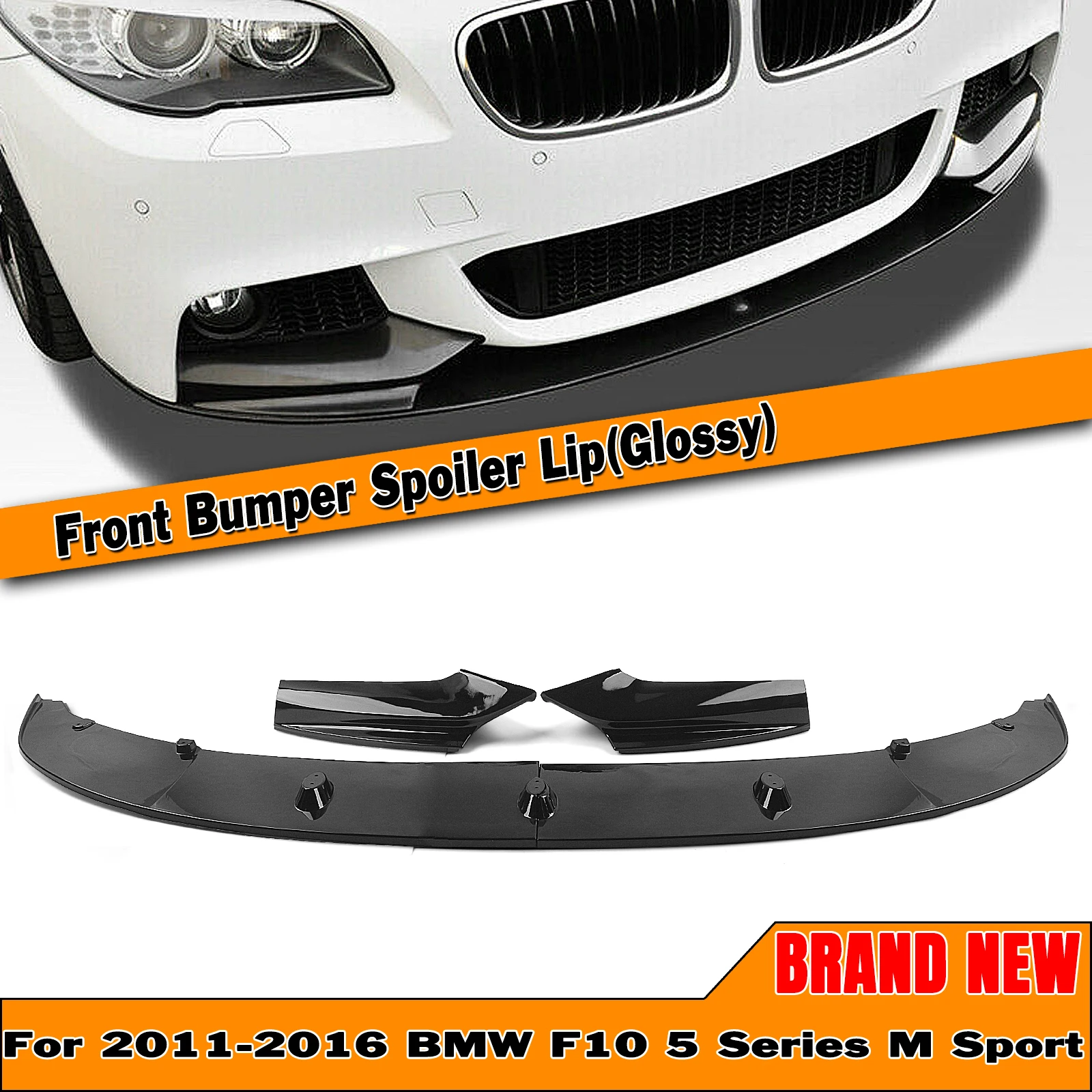 

Front Spoiler Bumper Lip For BMW F10 5 Series M Sport 550i 528i 530i 2011-2017 Gloss Black/Carbon Fiber Look Lower Splitter Kit