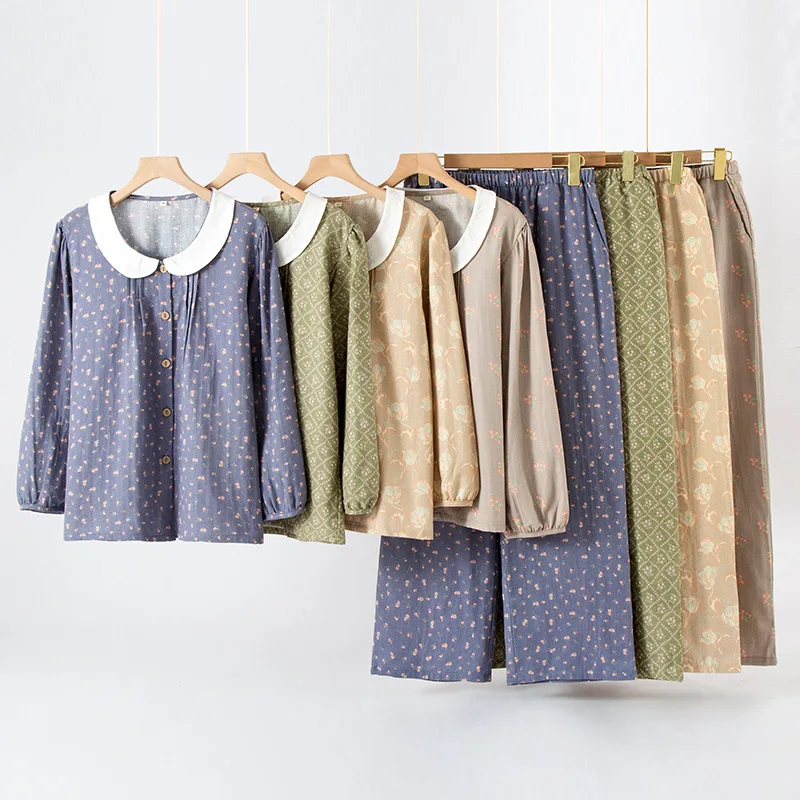 

Cute Sweet Beauty Doll Collar Cotton Pajamas Soft Comfortable Sleepwear for Summer Autumn Long Sleeved Shirt Pants Home Clothes