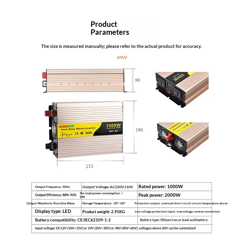 Customized version Pure Sine Wave Inverter Full Power 1000W 2000W, 110V/220V Output, High Power Solar Converter