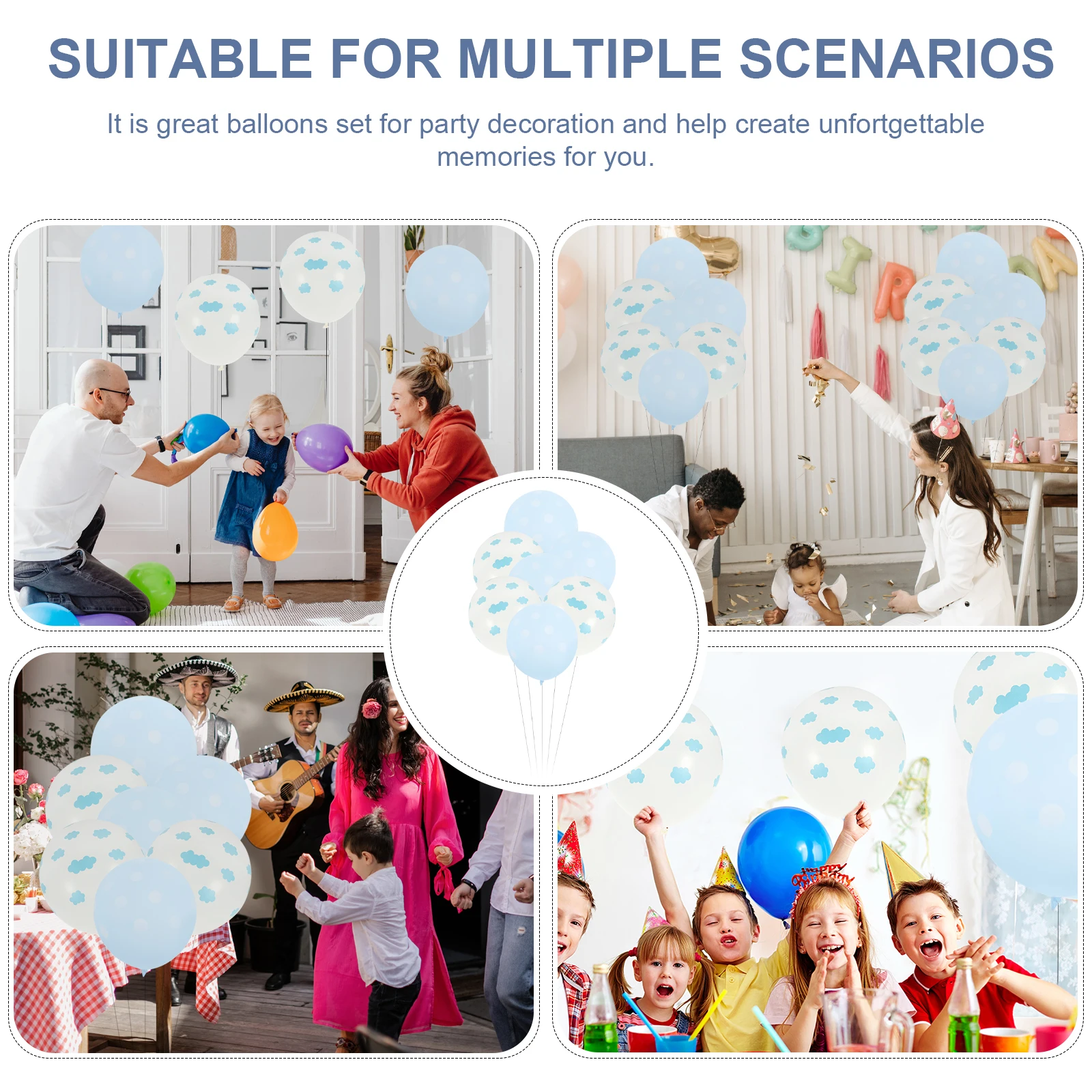 

100pcs Cloud Balloons Round Light Blue Metallic Latex Printed Party Decoration Wedding Banquet Kids Shower Photoshoot