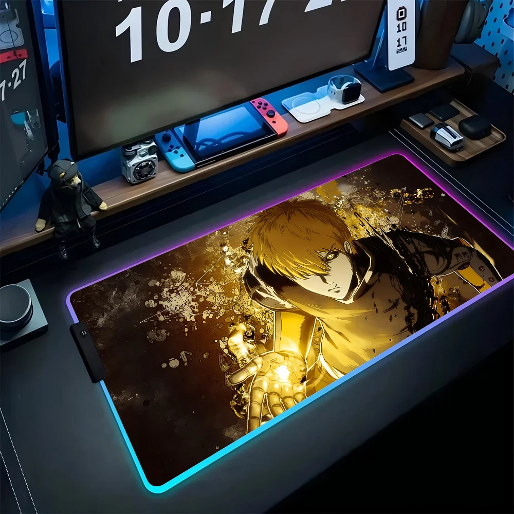 Anime O-One P-Punch Man  Mousepad XXL RGB Gaming Mouse Pads HD Black Gamer Accessories Large LED