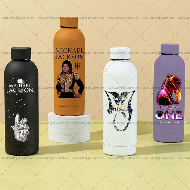 Botella de Agua de Acero Inoxidable con Estampado del Rey del Pop Michael Jackson, Botella Pequeña con Boca Ancha, Portátil, para Deportes al Aire Libre, Regalo para Hombres y Mujeres