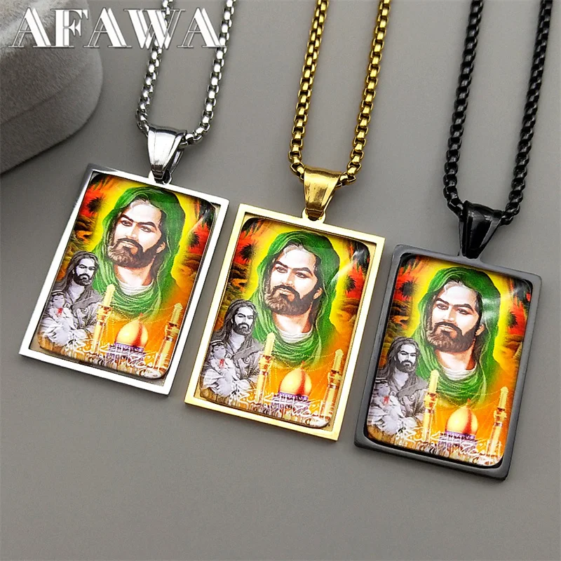 

Islam Prophet Muhammad Muslim Glass Medal Stainless Steel Pendant Necklace for Women Men Silver Color Arabic Amulet Jewelry