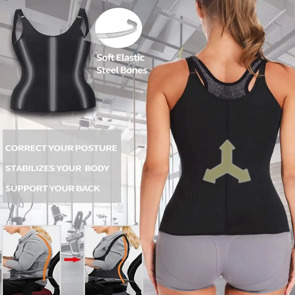 

3 Row Buckle Body Shapers Vest Zipper Abdomen Waist Cinching Corset Sleeveless Camisole Women's Postpartum Panties Streetwear