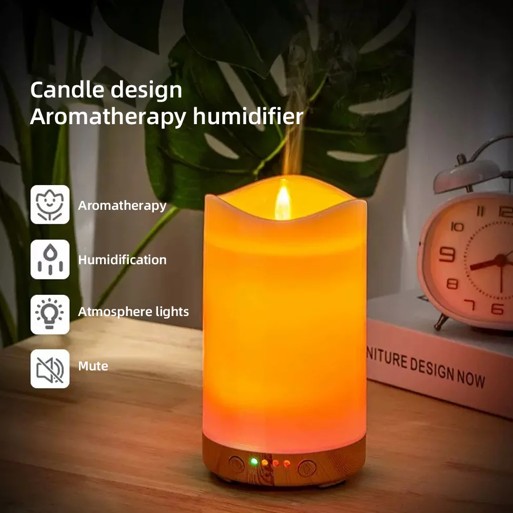 Candle Essential Oils Diffuser 130ml Light Wood Color Humidifier, Timer & Colorful Mood Light Perfect for Bedroom & Office
