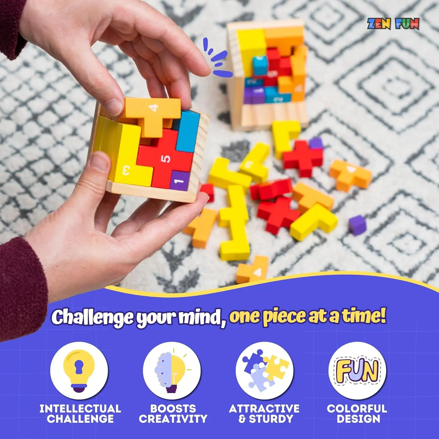 몬테소리 장난감 - 3D 나무 두뇌 퍼즐 - 5-7세 어린이를 위한 다채로운 퍼즐 큐브 및 성인을 위한 마인드 퍼즐 (20피스 및 40피스)