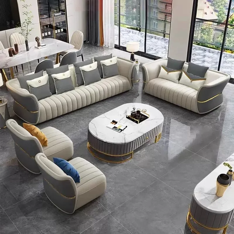 

Living Room Furniture Sofa Set Stainless Steel Leather 1-3 Seats Family Hotel Living Room Sofa