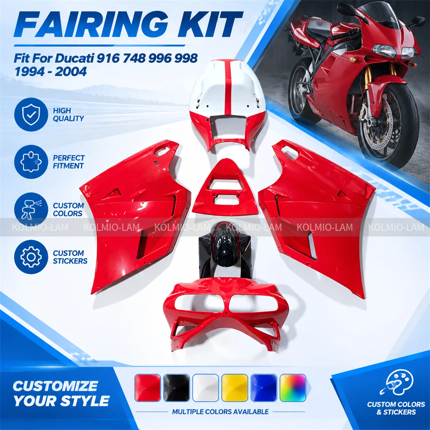 Fit For Ducati 916 748 996 998 1994 - 2004 Motorcycle Accessories Fairing Bodywork Kit Panel Set