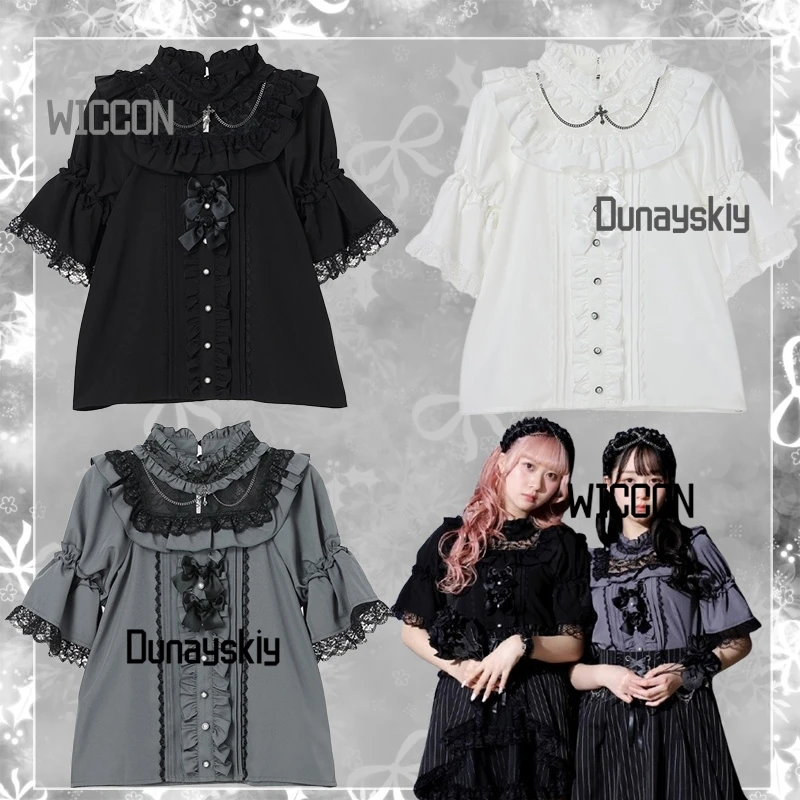

Jirai Kei Mass Production Dark Gothic Rose Butterfly Cross Palace Short Sleeved Shirt Cosplay Costumes Halloween Daily Cos