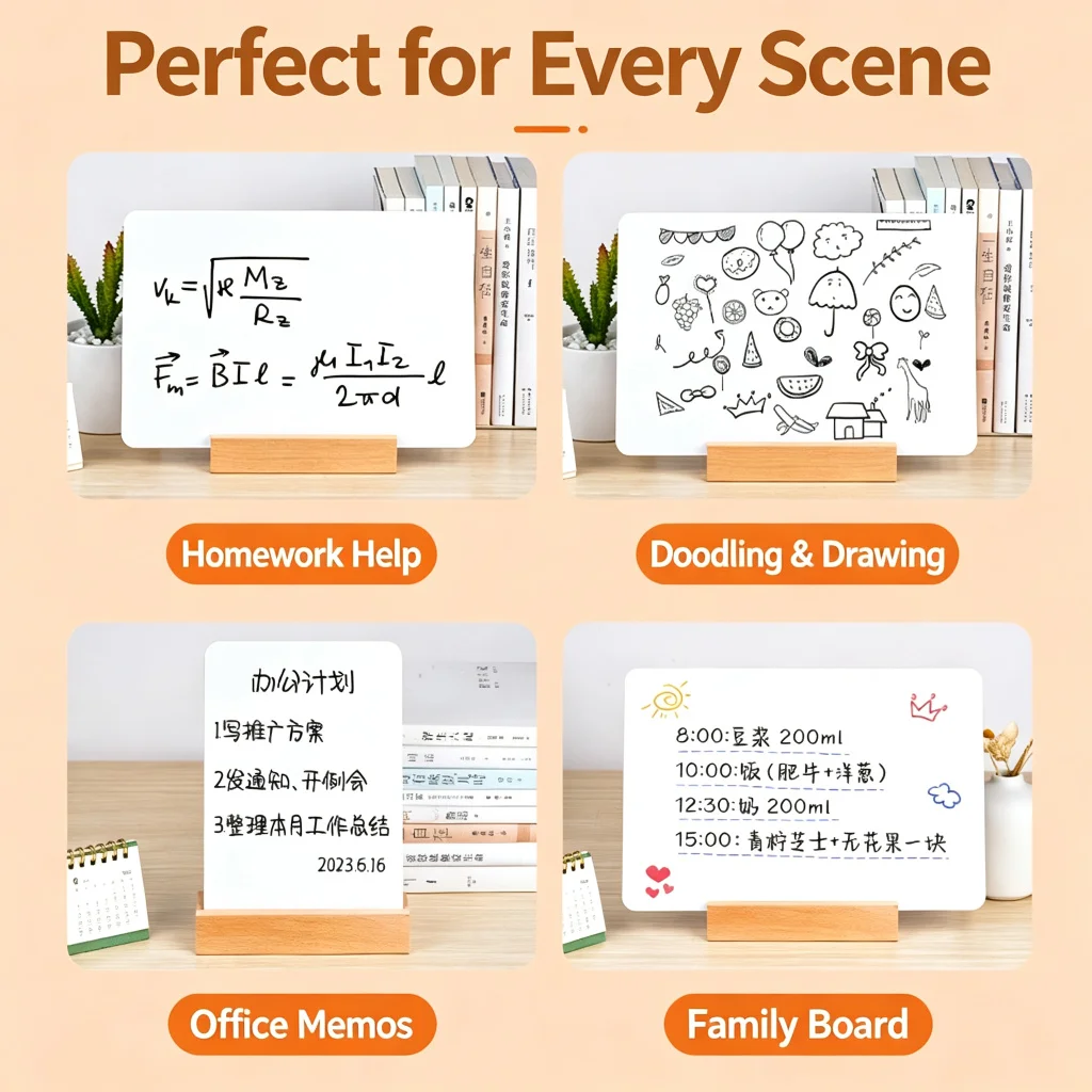 Double Sided Dry Erase Whiteboard with Eraser, Wooden Base Desktop Memo Board, Price Tag Display Sign for Bar Cafe Shop Office