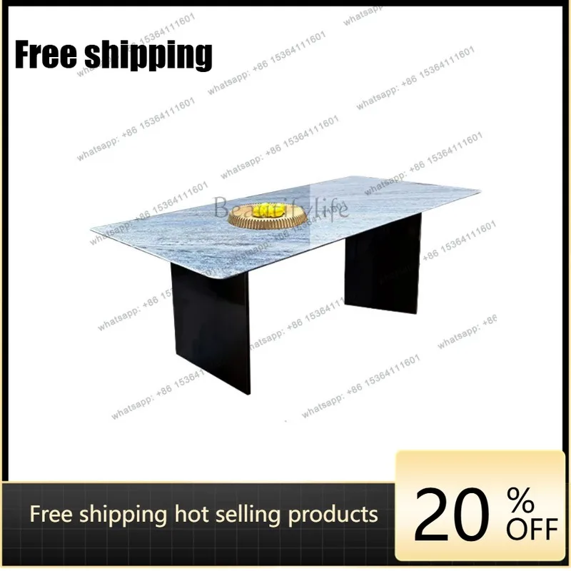 YJ Italian light luxury blue crystal natural marble dining table simple modern restaurant rectangular table